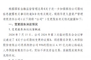 华夏人寿将所持华夏久盈资管99%股权转让给瑞众人寿
